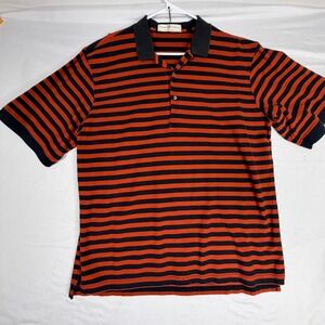 Fairway & Greene Mens XL Polo Shirt Orange Black Striped Pima Cotton Golf S/S